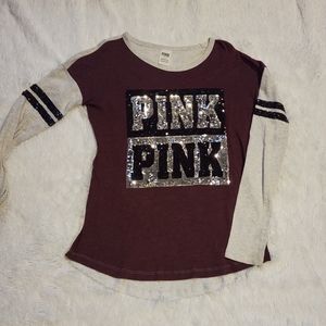 PINK long sleeve sequin top. Size Small.